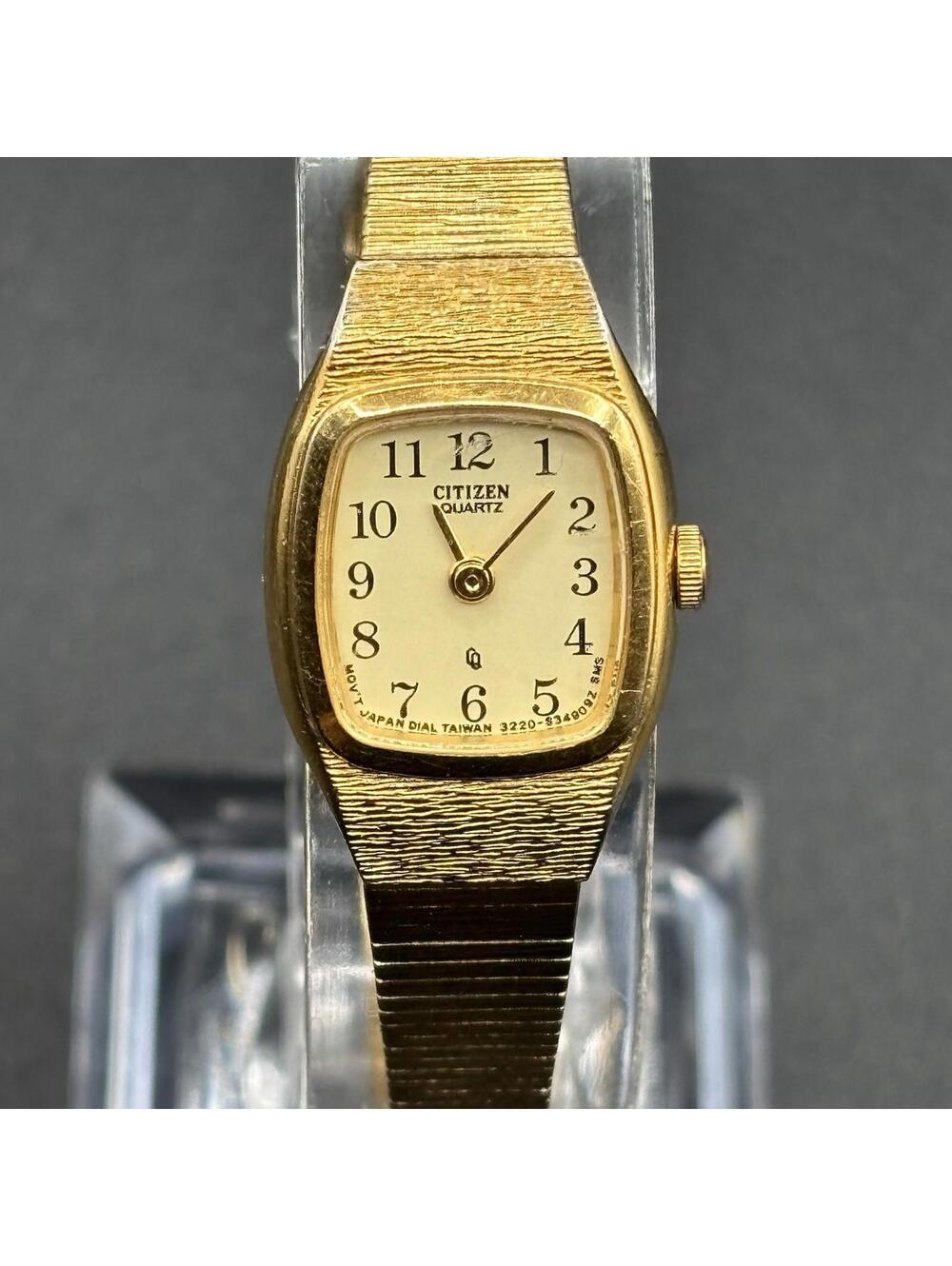 Vintage Citizen CQ Gold-Tone Champagne Dial Watch w/ Safety Chain 3220-S09150